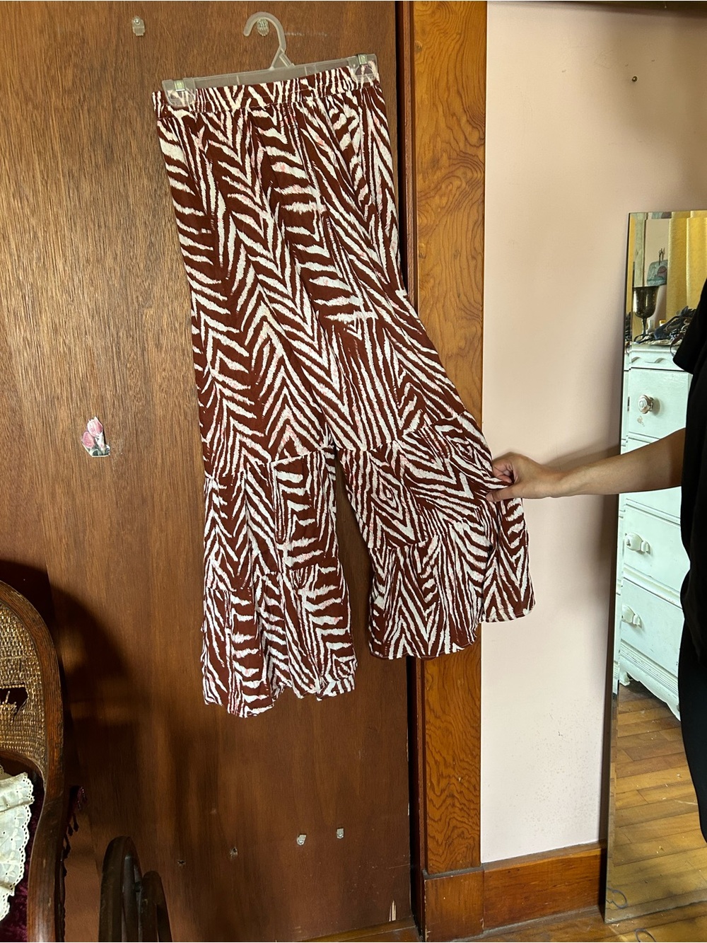 Brown and White Zebra Print Tiered Palazzo Pants